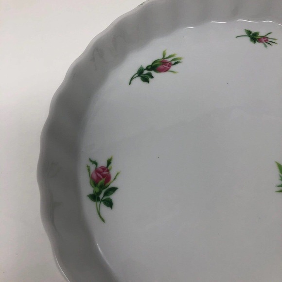 Pink Rose Pie Torte Tart Quiche Baking Dish Christineholm Plate Porcelain Fluted - Picture 3 of 7